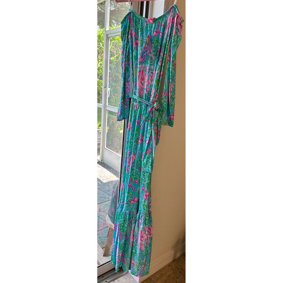 Lilly‎ Pulitzer Odella  Maxi Dress Off Shoulder best fishes  Belted Size S NWTs - Picture 2 of 9